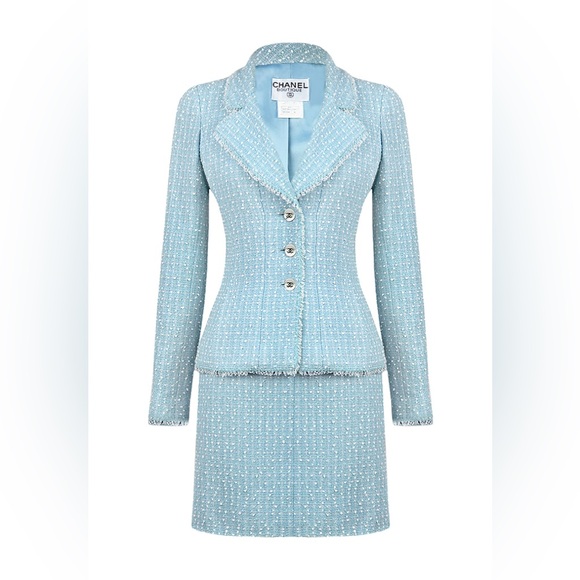 CHANEL Jackets & Blazers - Chanel 1997 Blue White Princess Diana Tweed Suit.